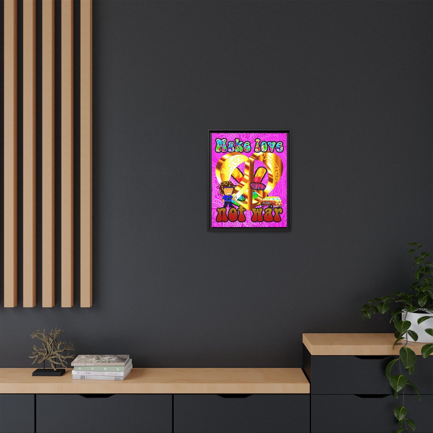 love peace - framed canvas art (pink swirl)