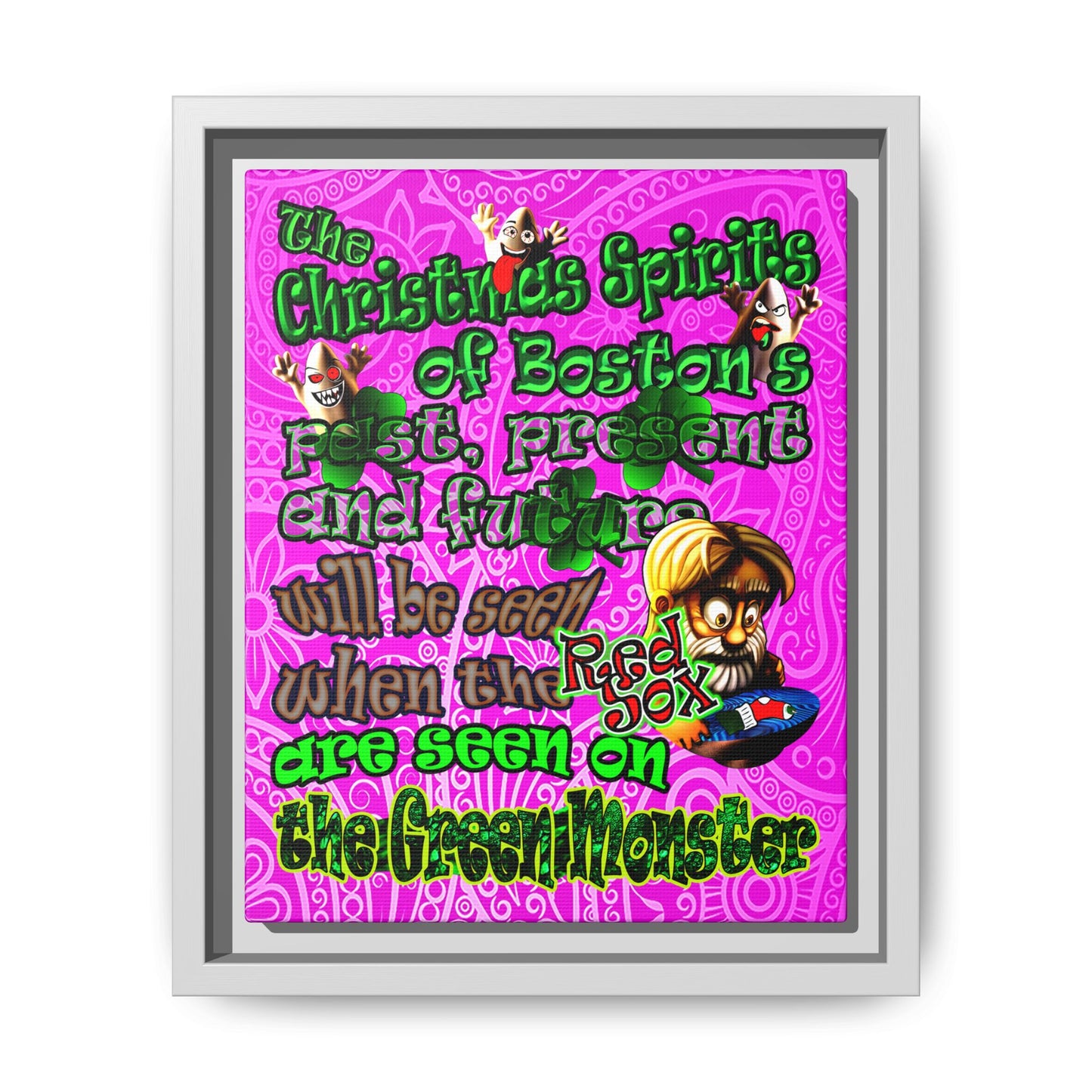 christmas spirits of boston - framed canvas art (pink swirl)