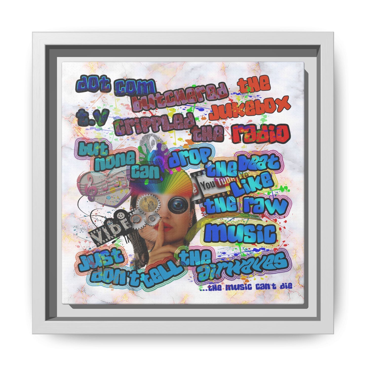 drop the beat - framed canvas art (white marble)