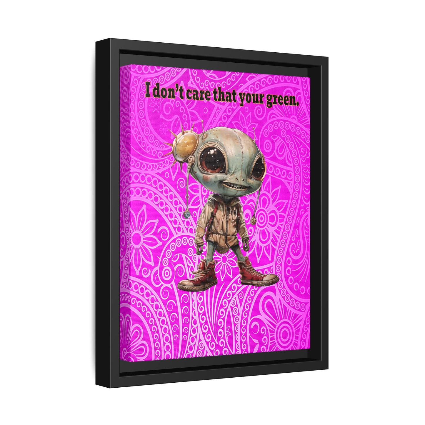 I don't care that your green - framed canvas art (pink swirl)