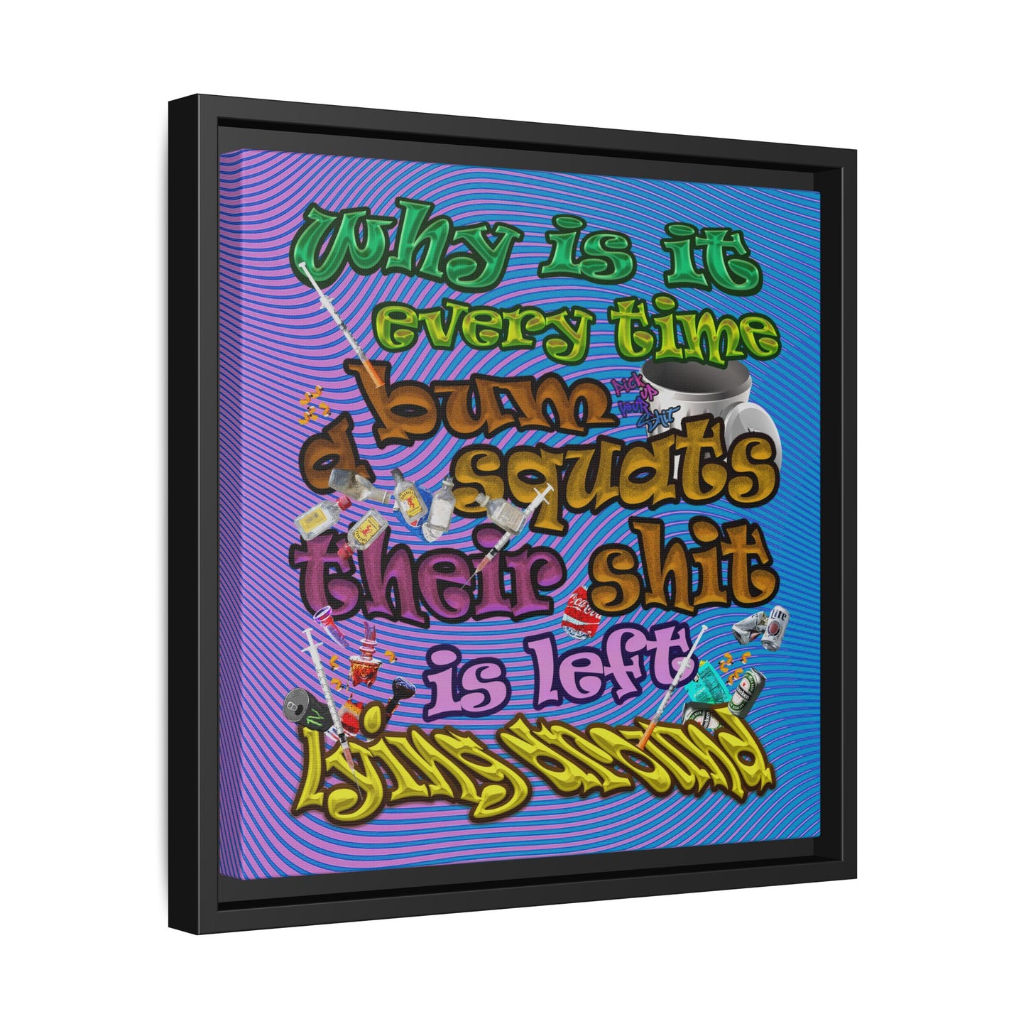 the bum's shit - framed canvas art (light blue-purple wave)