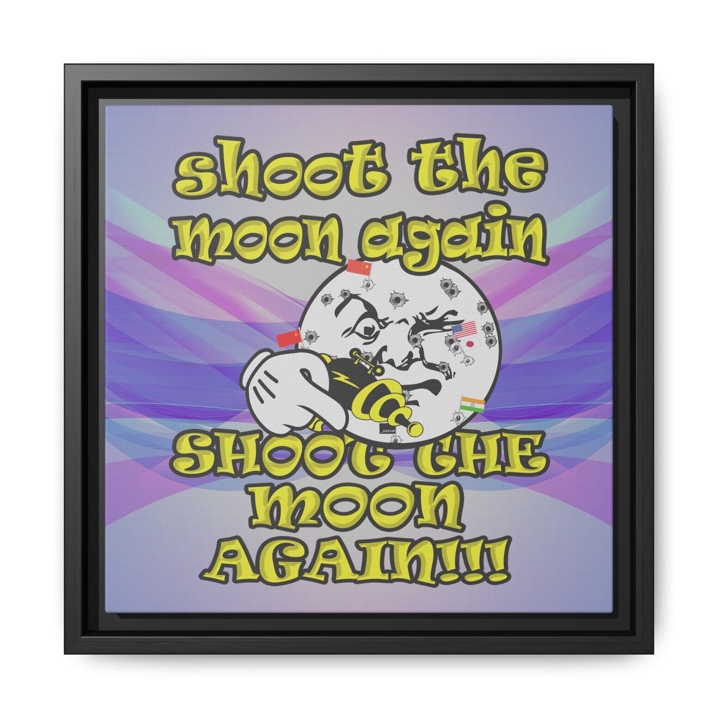 shoot the moon again - framed canvas art (light blue-pink wave)