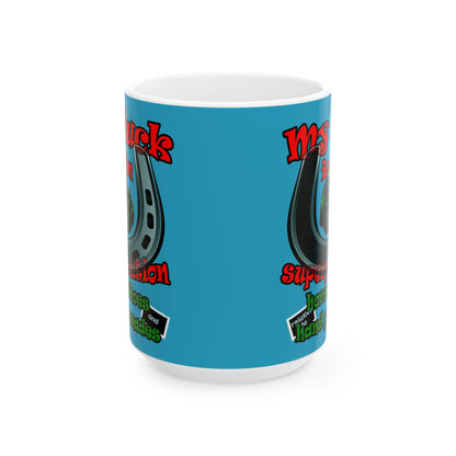 my luck - White Mug (turquoise)