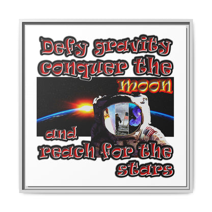 defy conquer reach - framed canvas art (white)