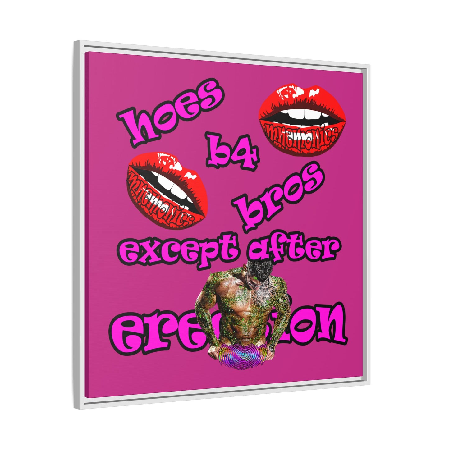 hoes b4 bros - framed canvas art (pink)