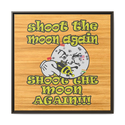 shoot the moon again - framed canvas art (butterscotch wood finish)