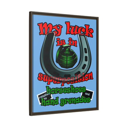 my luck - framed canvas art (light blue)