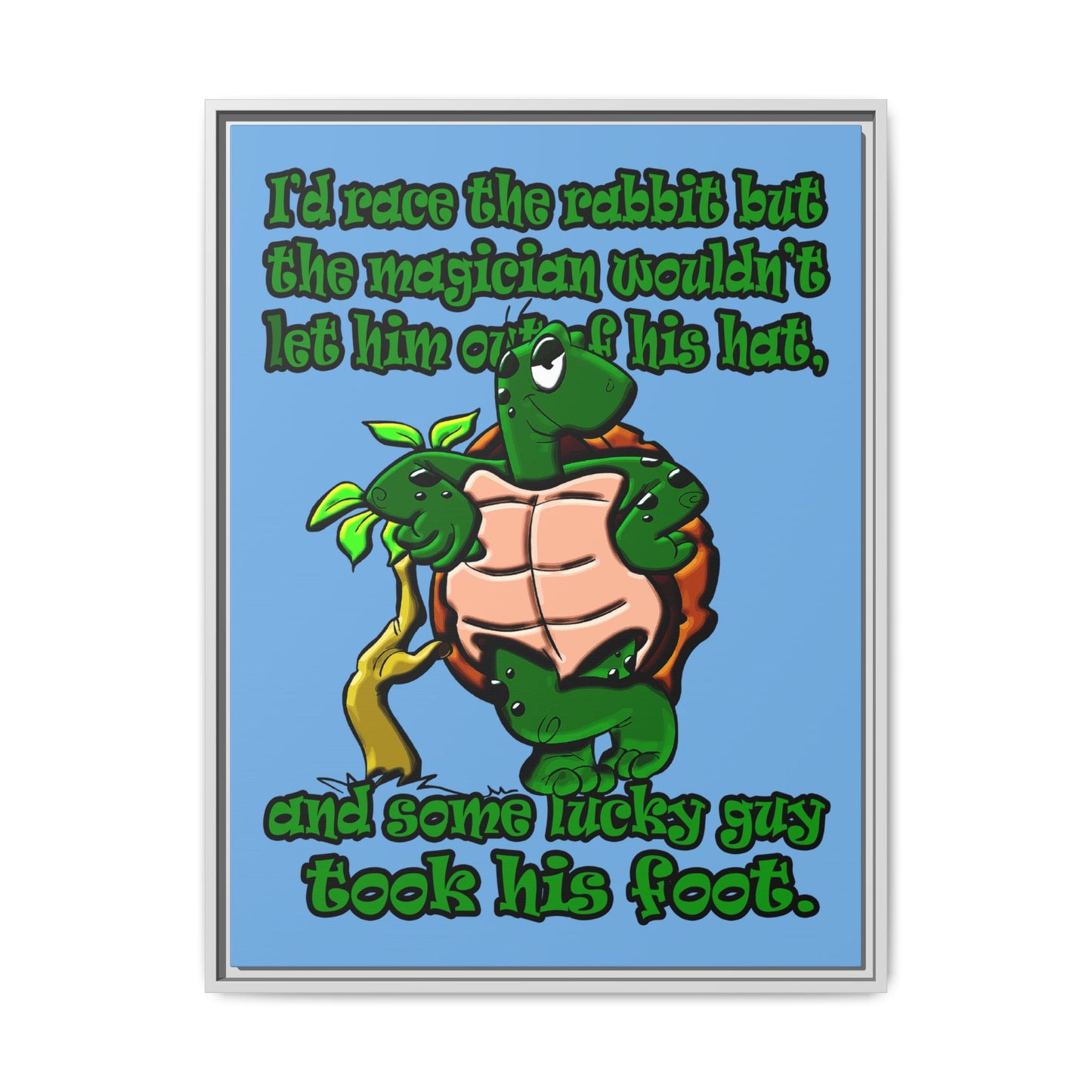 turtle race - framed canvas art (light blue)