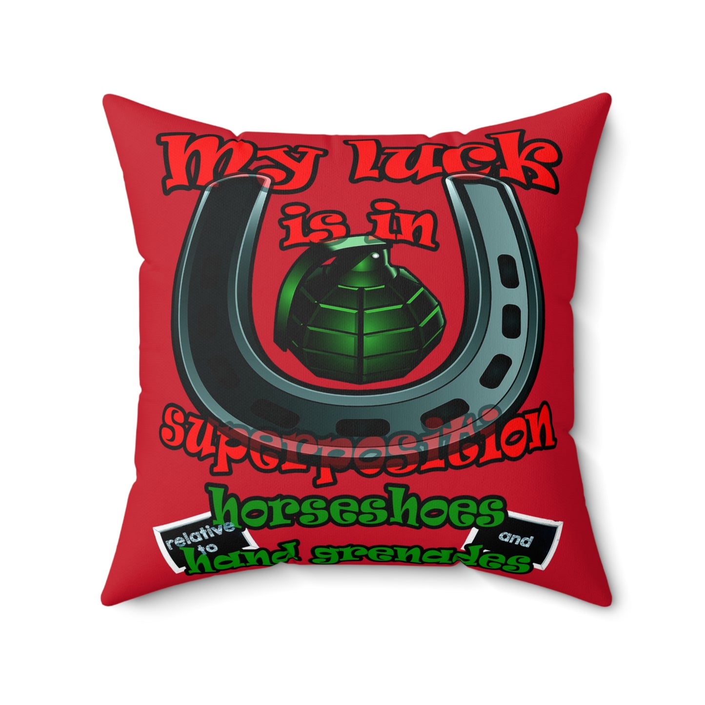 my luck - Spun Polyester Square Pillow - (dark red)