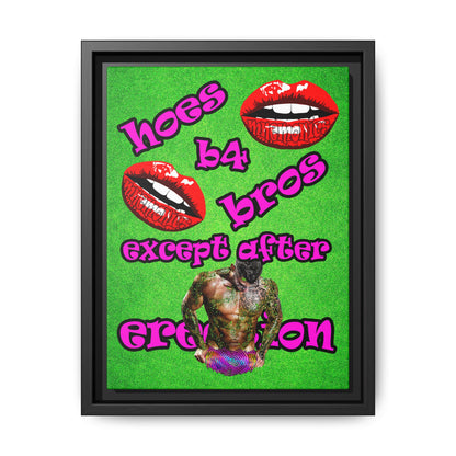 hoes b4 bros - framed canvas art (green turf)