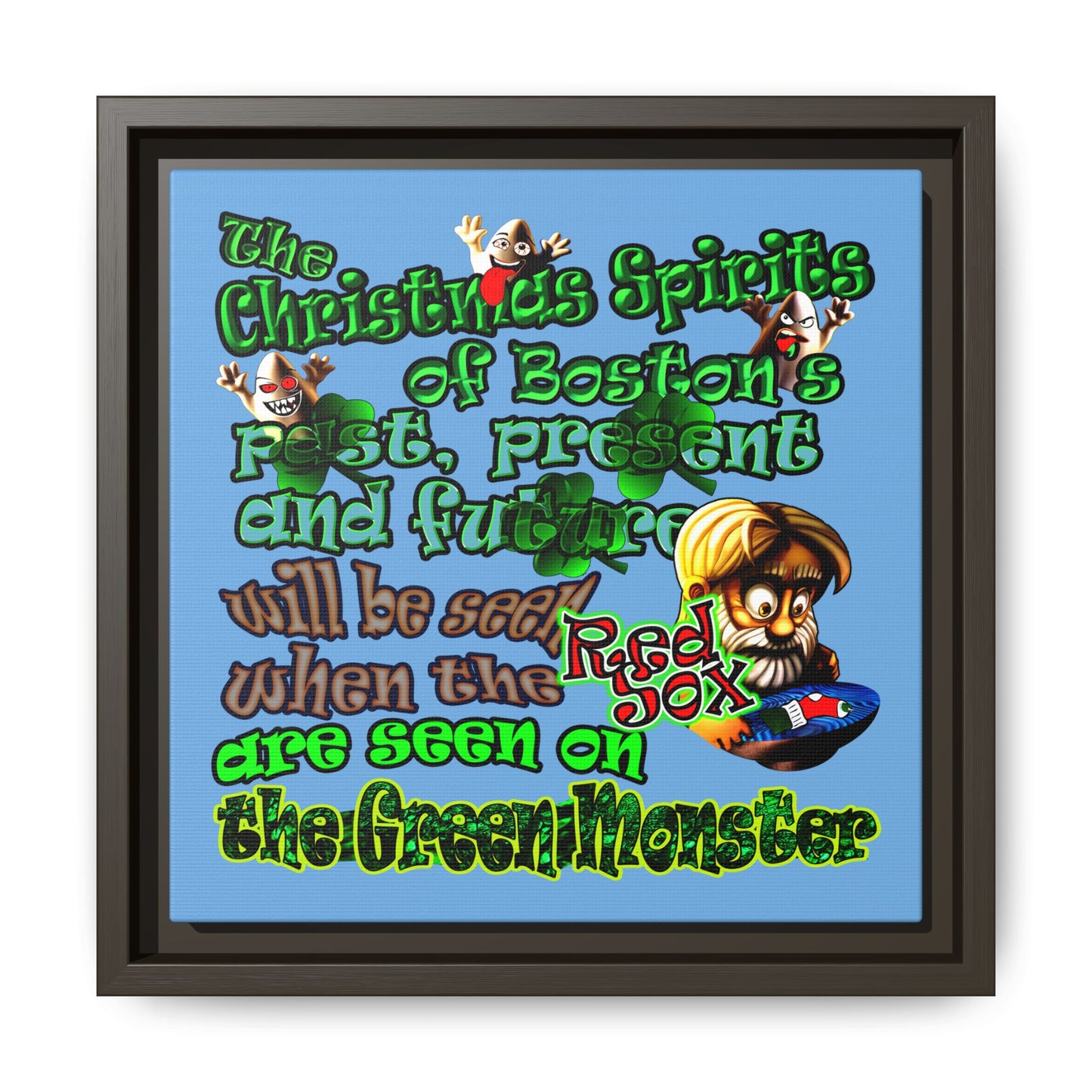 christmas spirits of boston - framed canvas art (light blue)