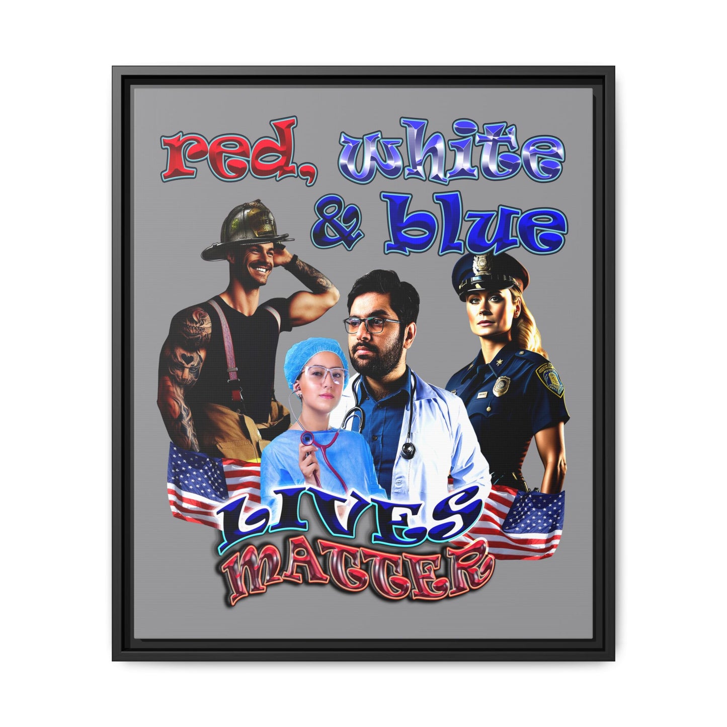 rw&b lives matter - framed canvas art (grey)