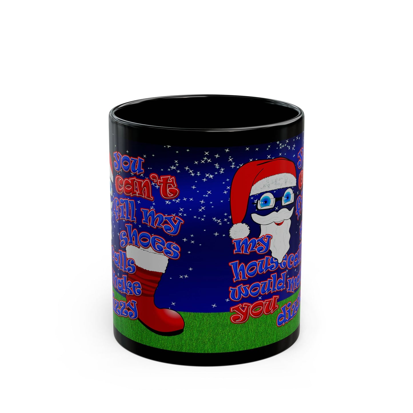 santa's shoes - Black Mug ('snoops' background)