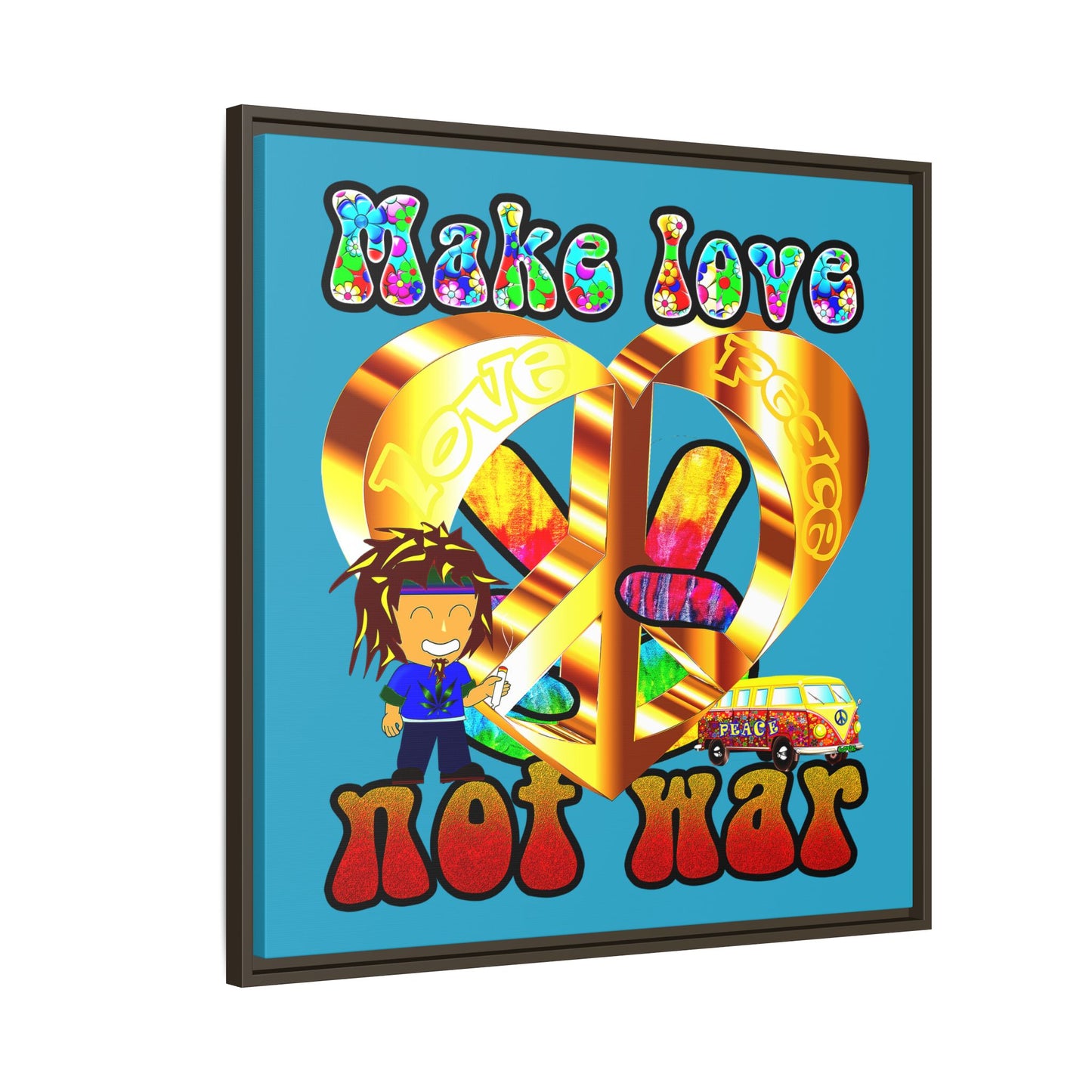 love peace - framed canvas art (turquoise)