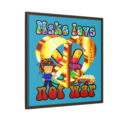 love peace - framed canvas art (turquoise)