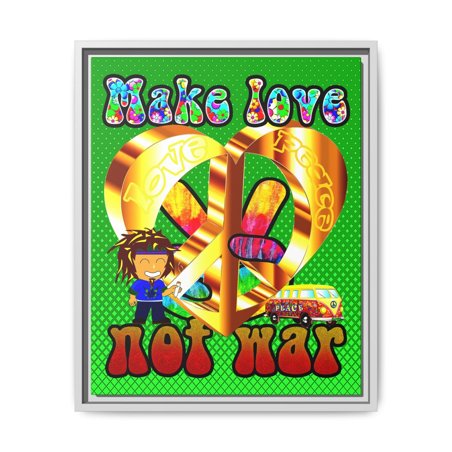 love peace - framed canvas art (logo green)