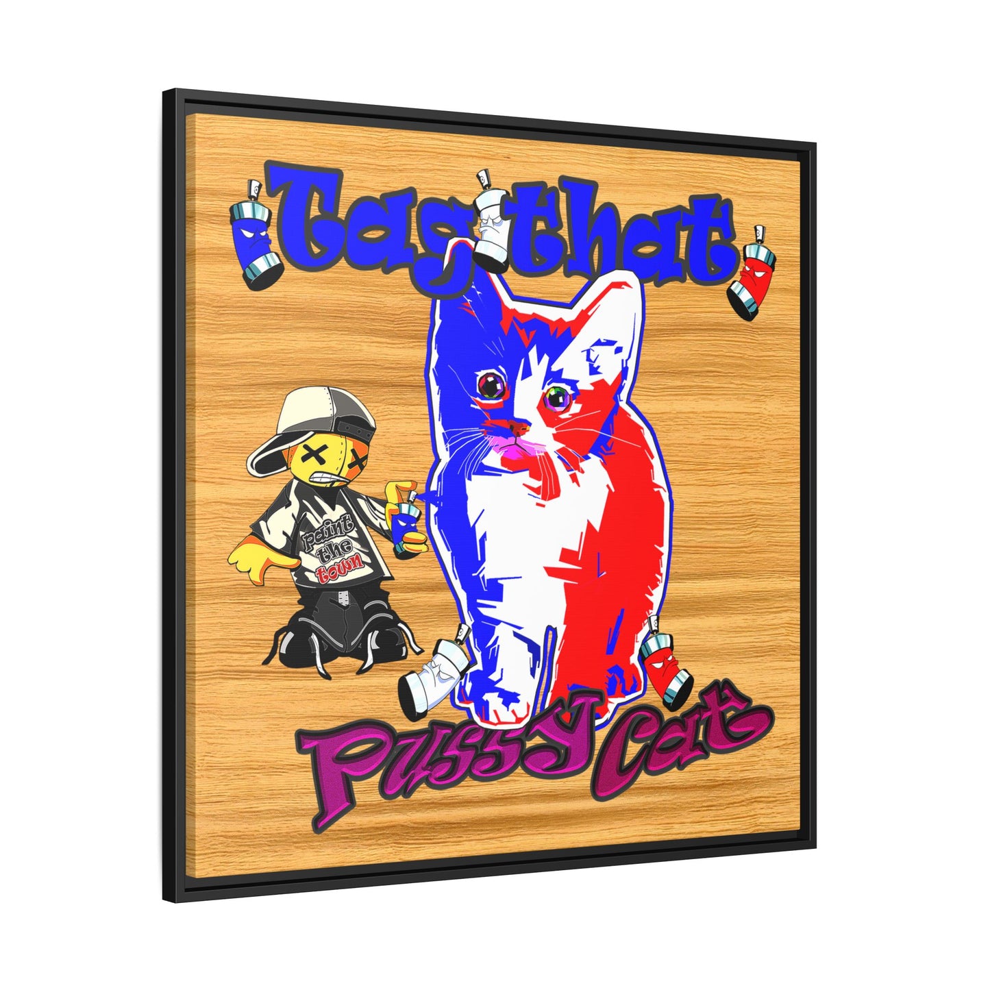 tag that - framed canvas art (butterscotch wood finish)