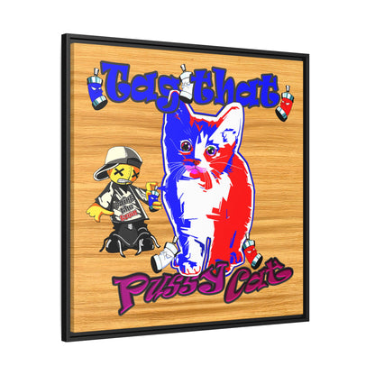 tag that - framed canvas art (butterscotch wood finish)
