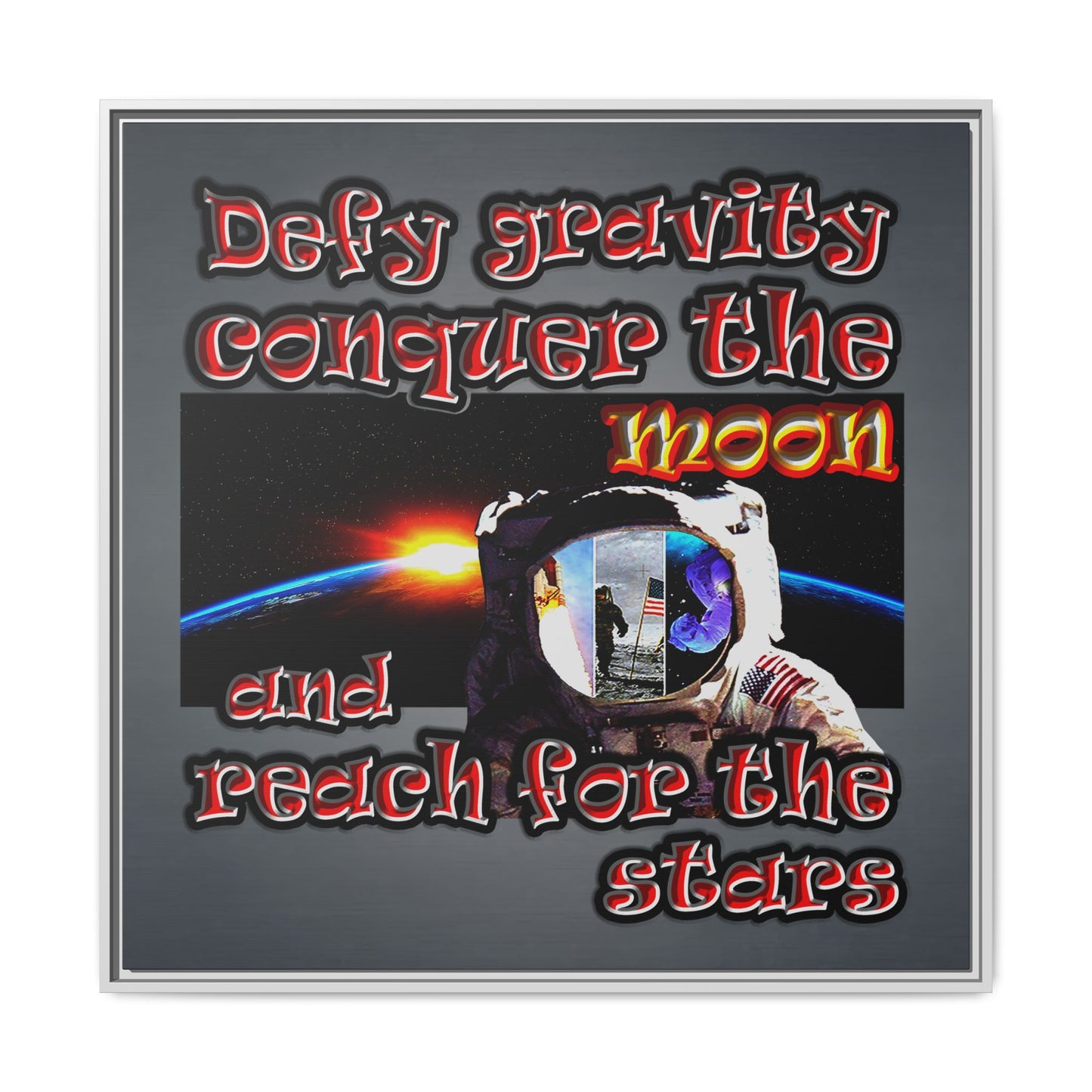 defy conquer reach - framed canvas art (grey-light grey)