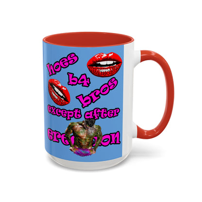 hoes b4 bros - Accent Mug (light blue)