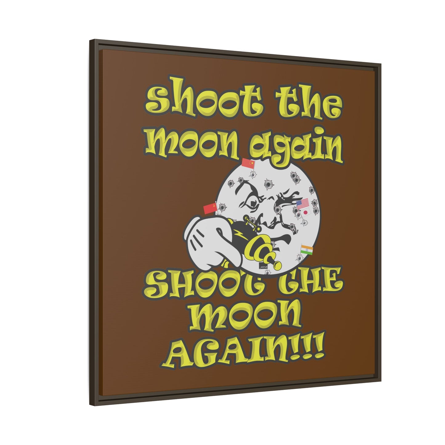 shoot the moon again - framed canvas art (brown)