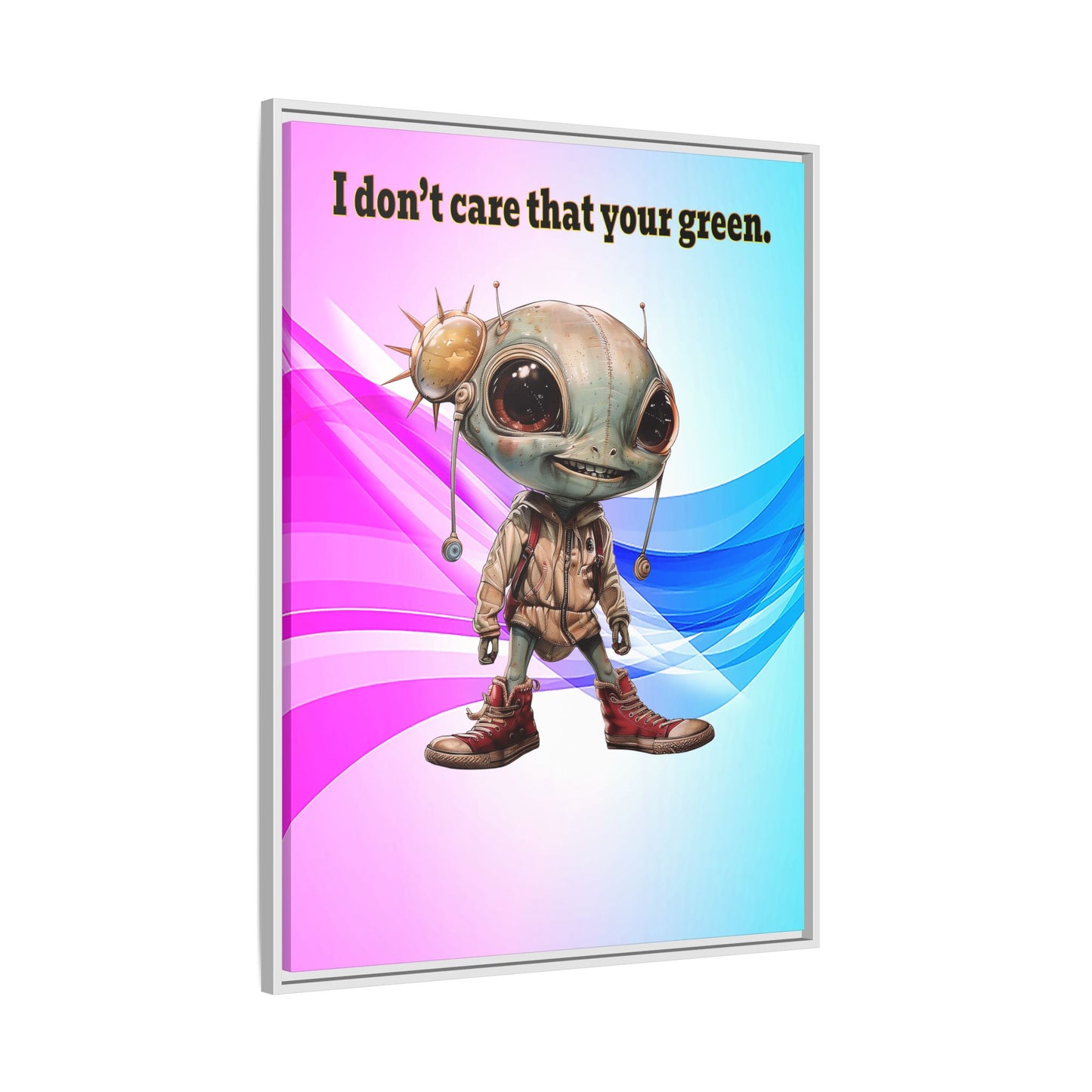 I don't care that your green - framed canvas art (light blue-pink wave)