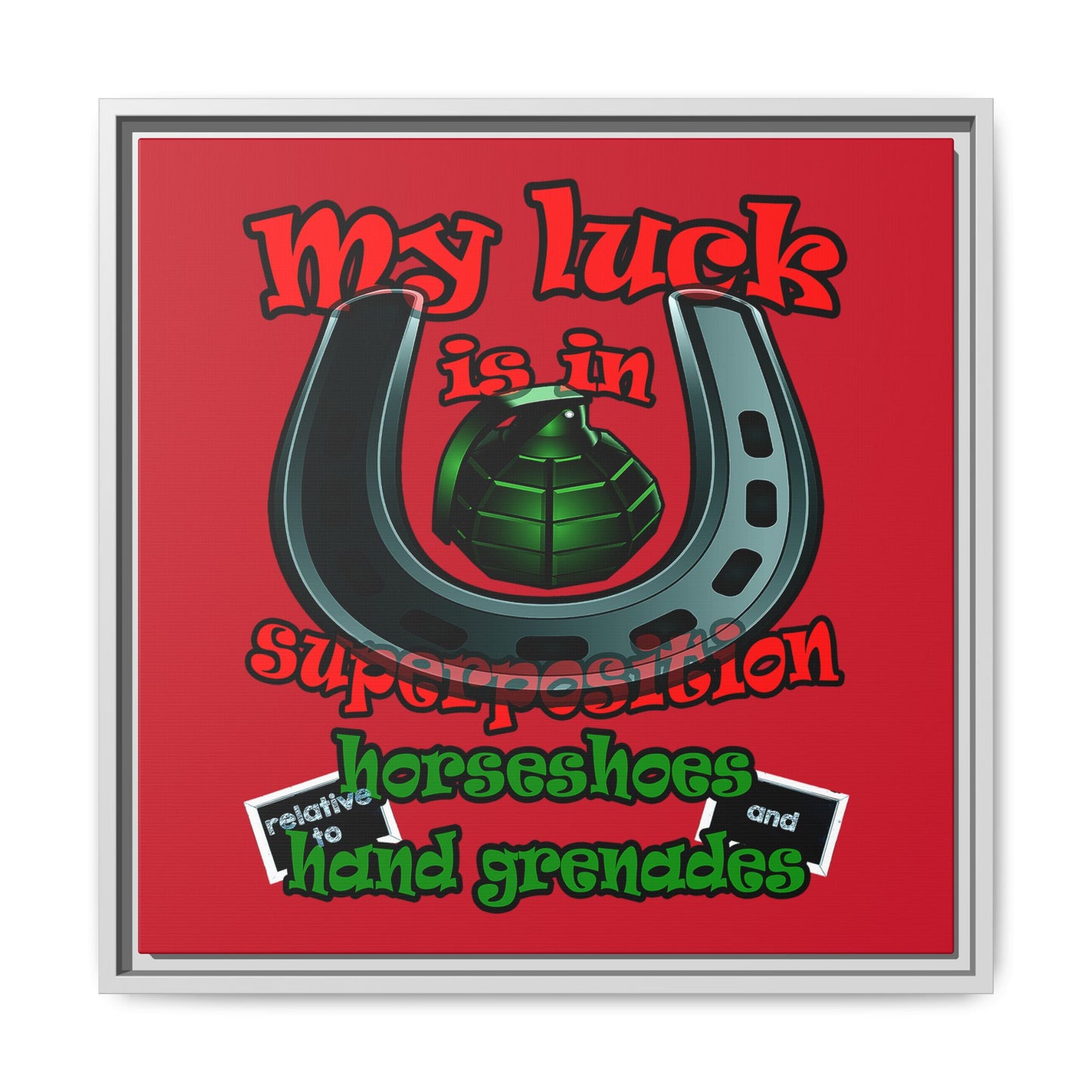 my luck - framed canvas art (dark red)