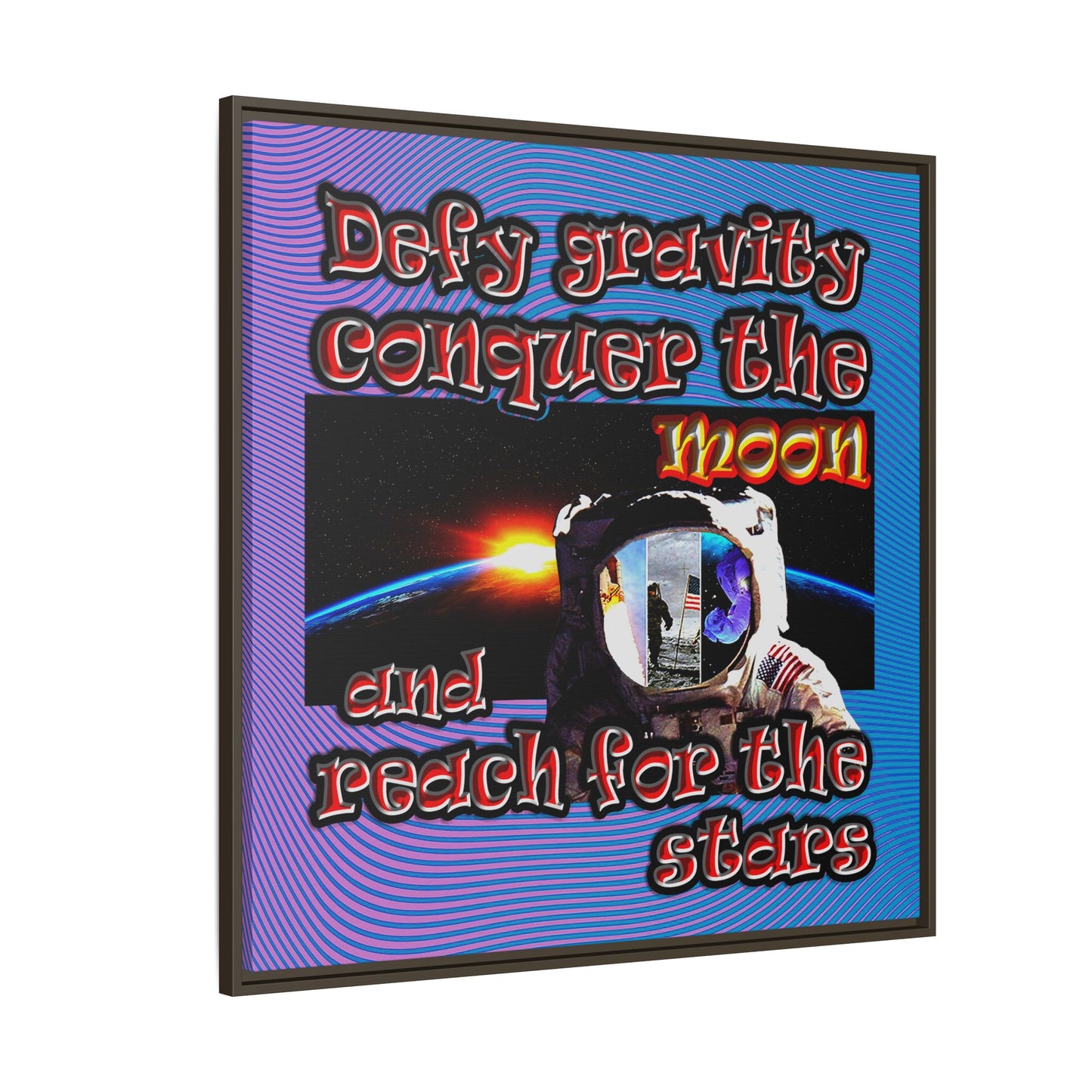 defy conquer reach - framed canvas art (light blue-purple wave)