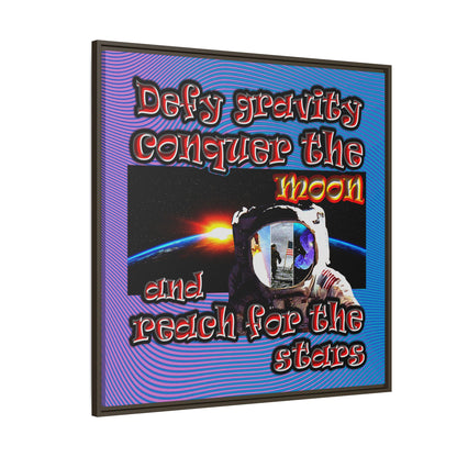 defy conquer reach - framed canvas art (light blue-purple wave)