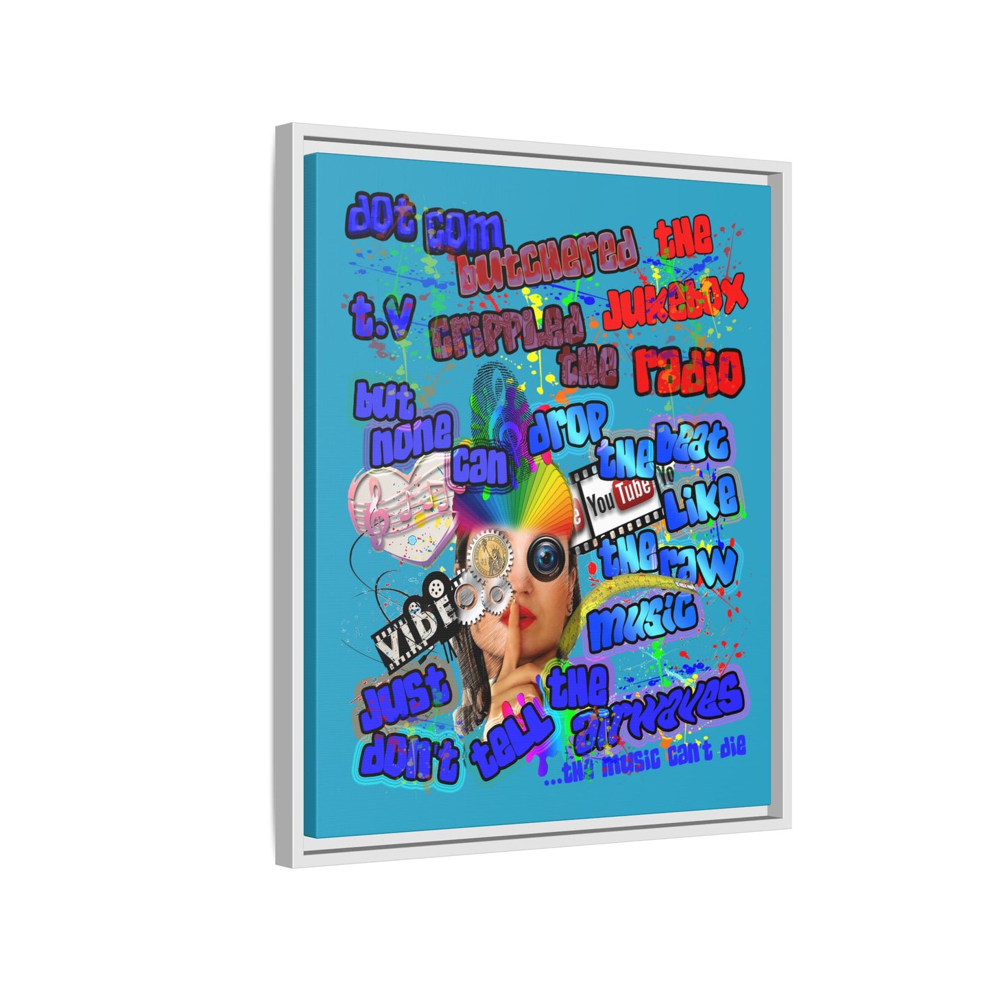 drop the beat - framed canvas art (turquoise)