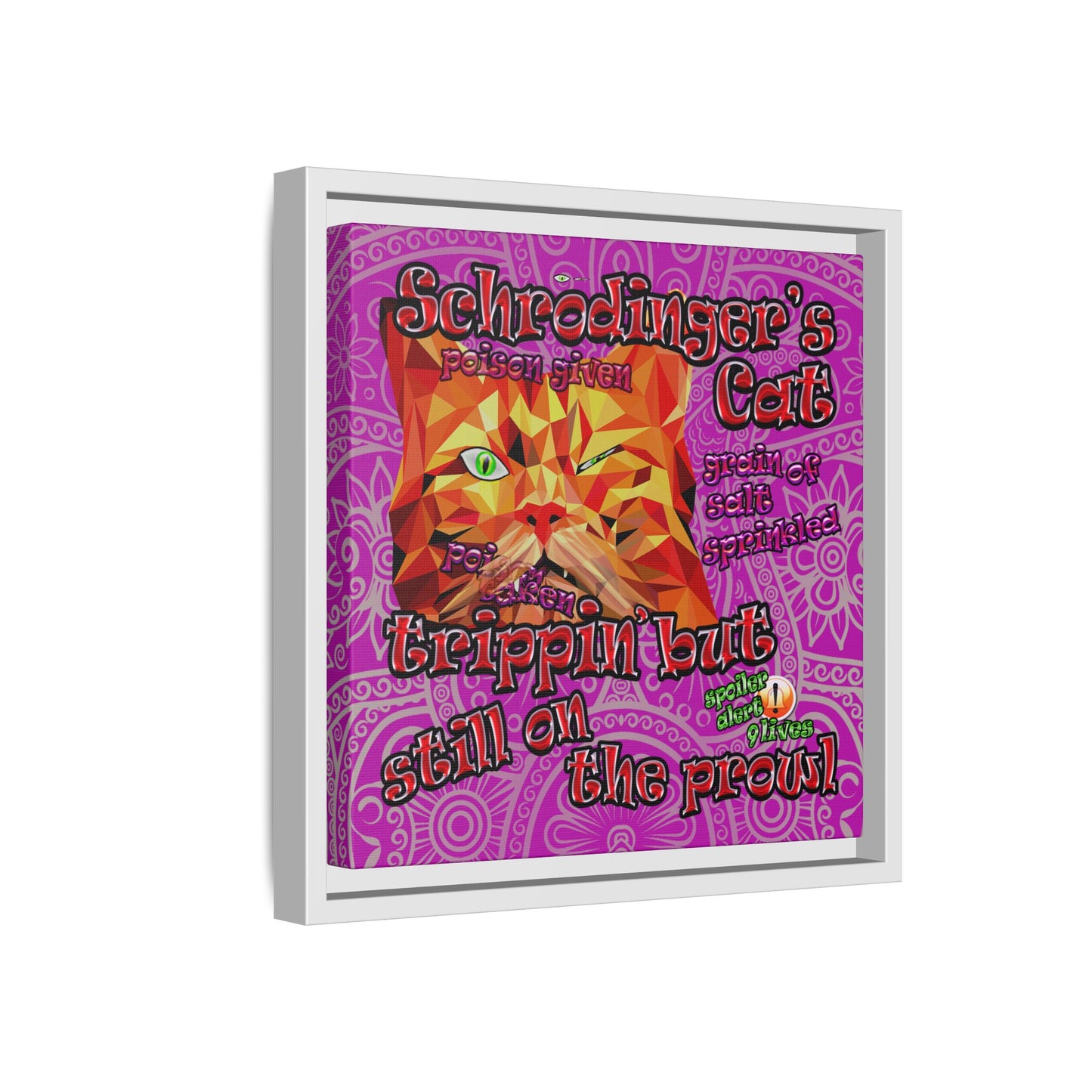schrodinger's cat - framed canvas art (pink swirl)