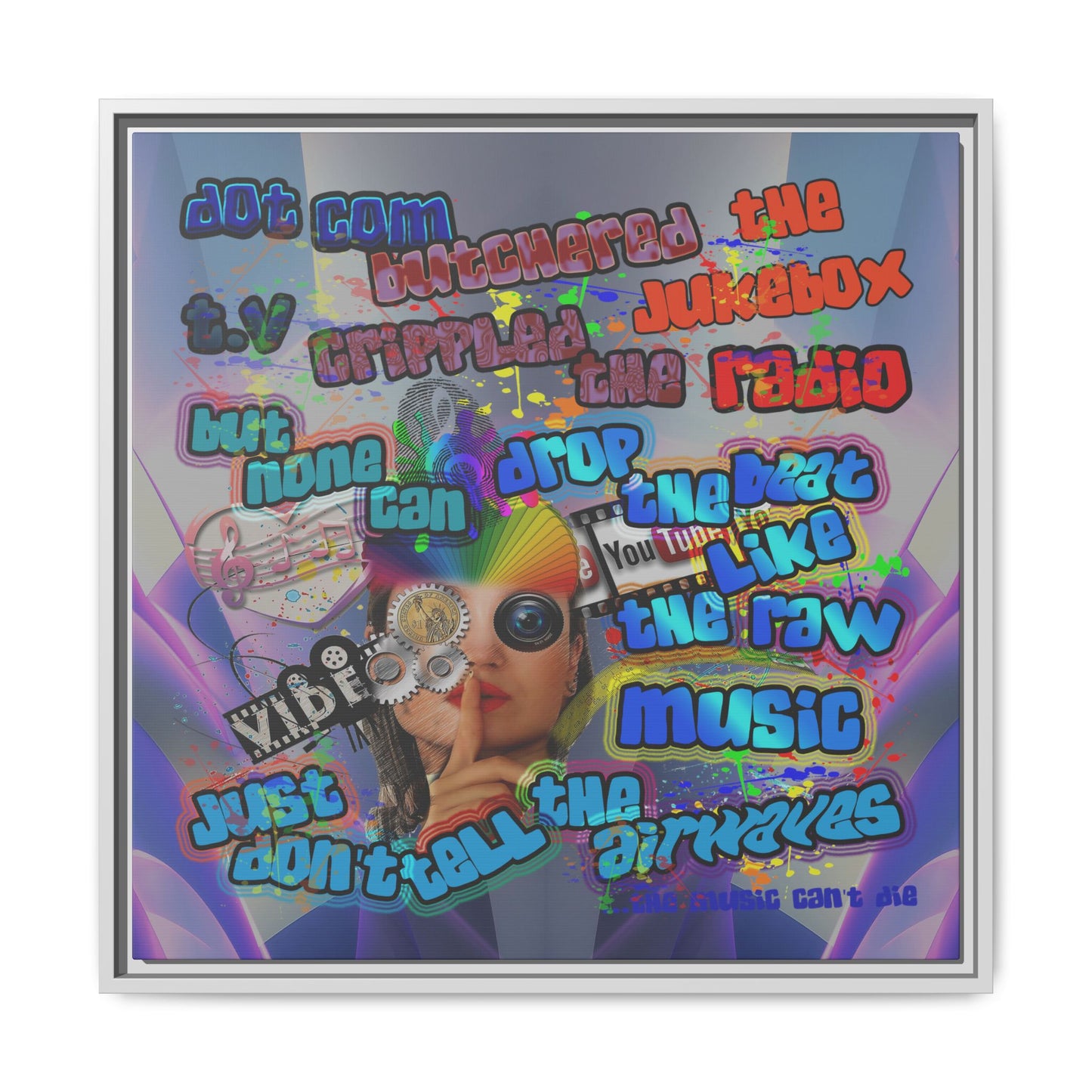drop the beat - framed canvas art (grey-pink wave)
