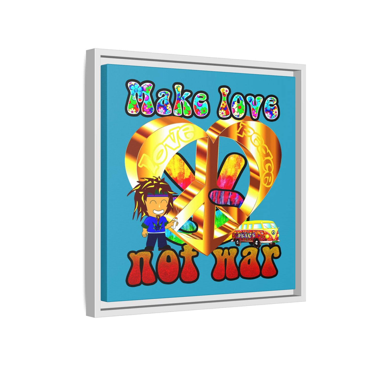 love peace - framed canvas art (turquoise)