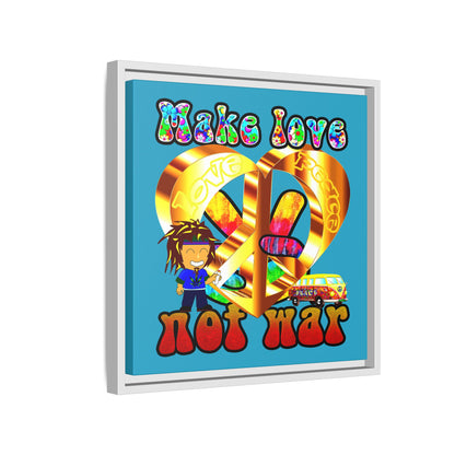 love peace - framed canvas art (turquoise)