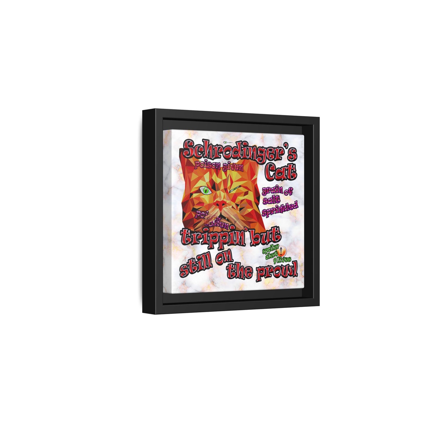 schrodinger's cat - framed canvas art (white marble)