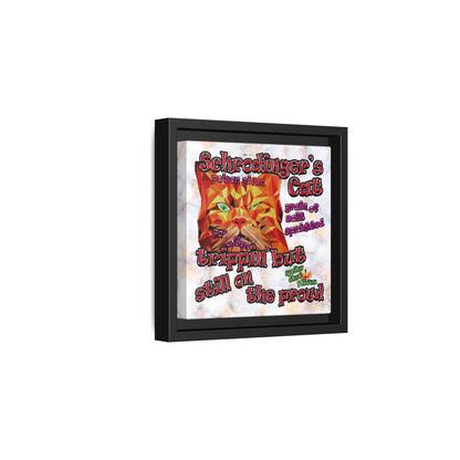 schrodinger's cat - framed canvas art (white marble)