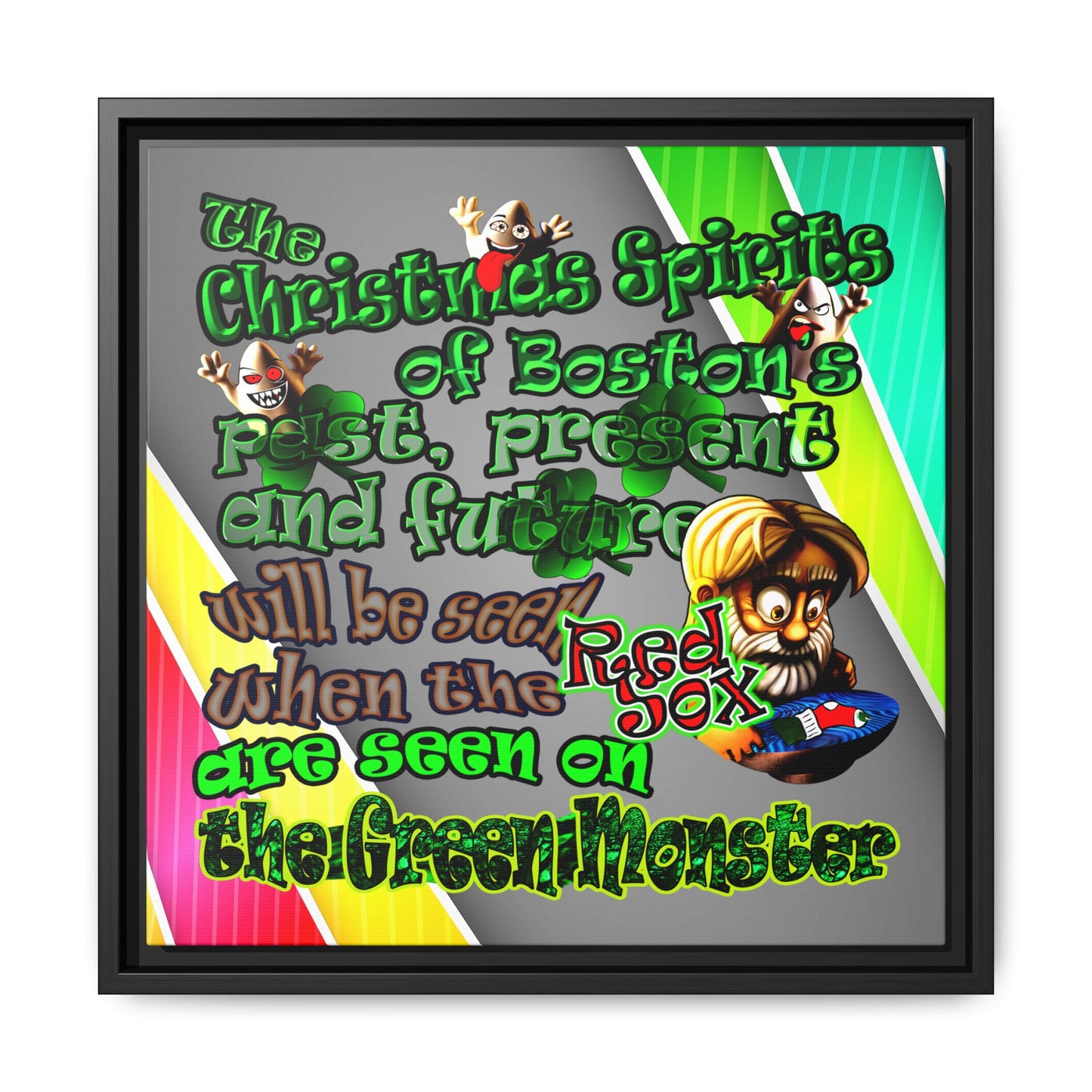 christmas spirits of boston - framed canvas art (rainbow split)
