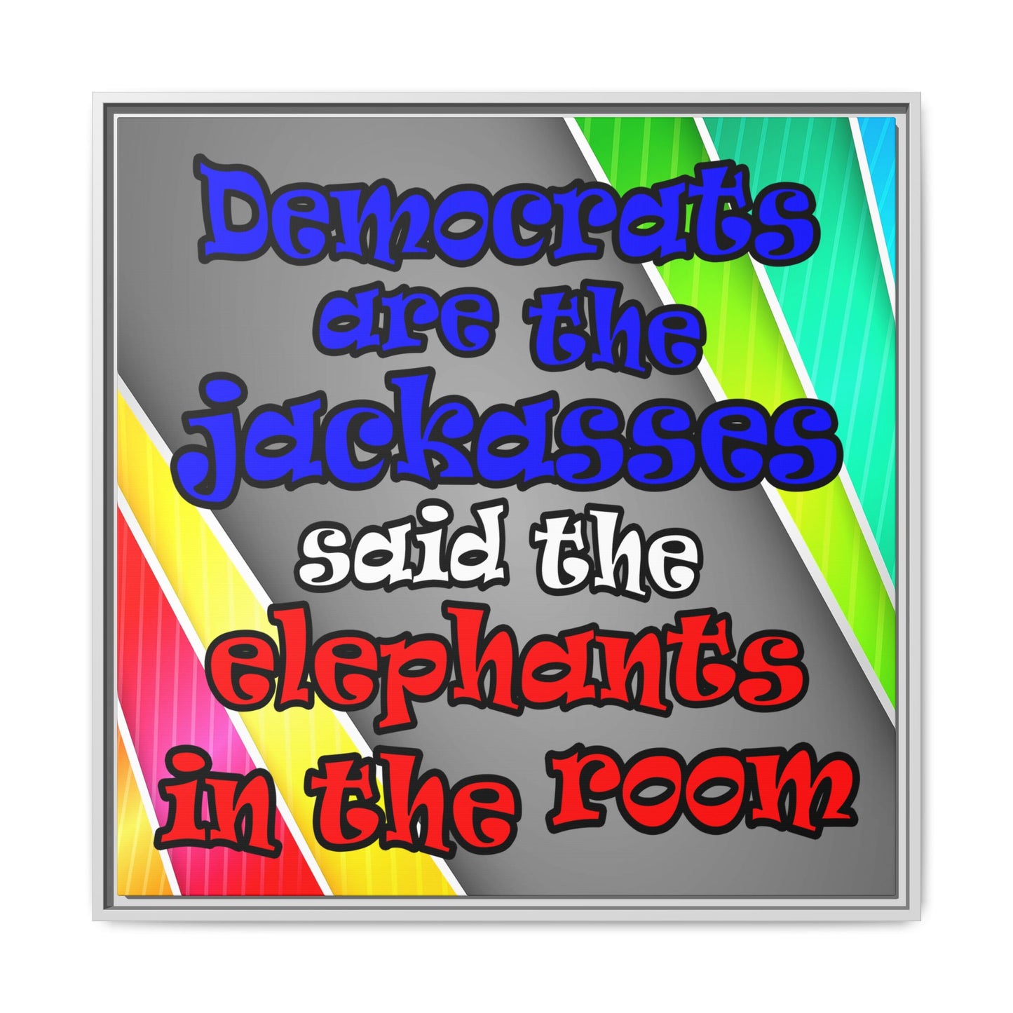 donkeys and elephants - framed canvas art (rainbow split)