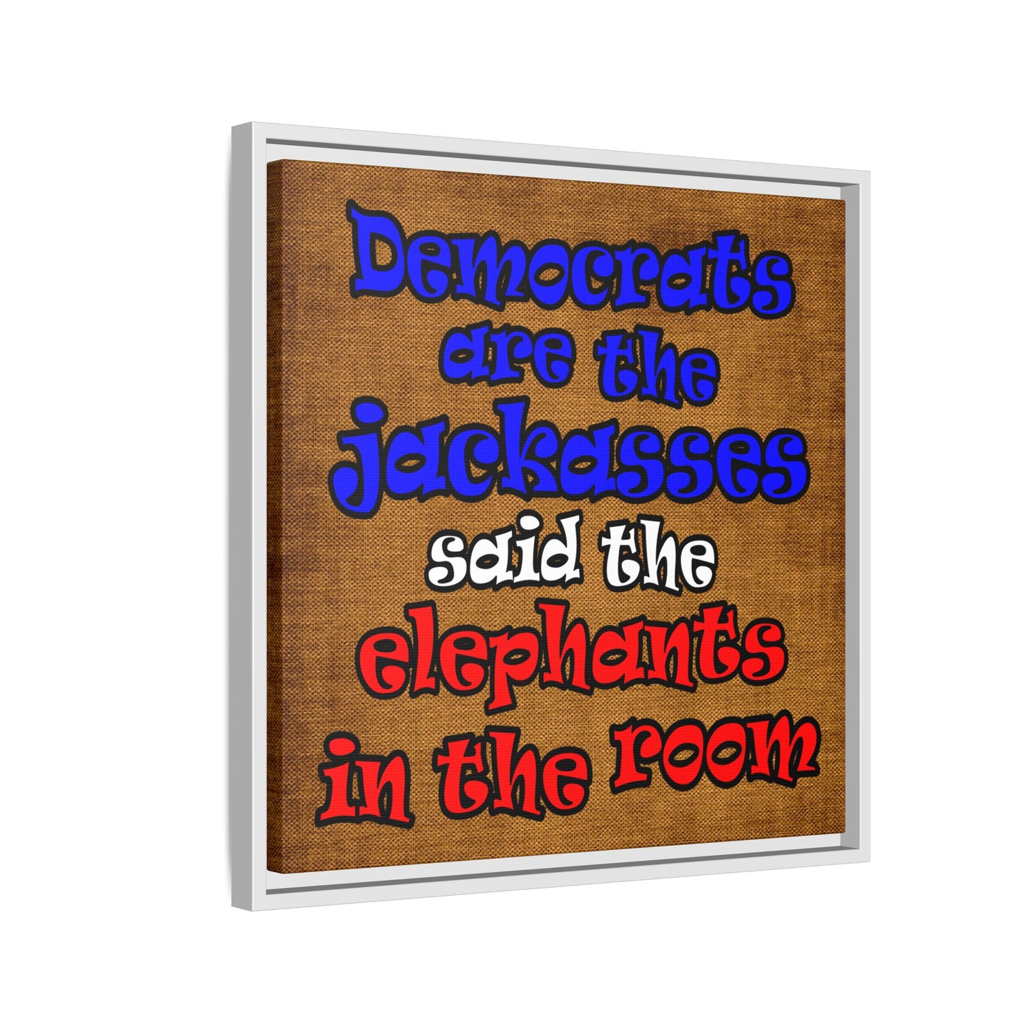 donkeys and elephants - framed canvas art (brown papyrus)