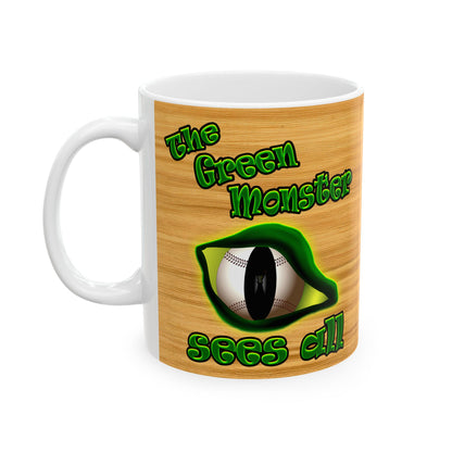green monster - White Mug (butterscotch wood finish)