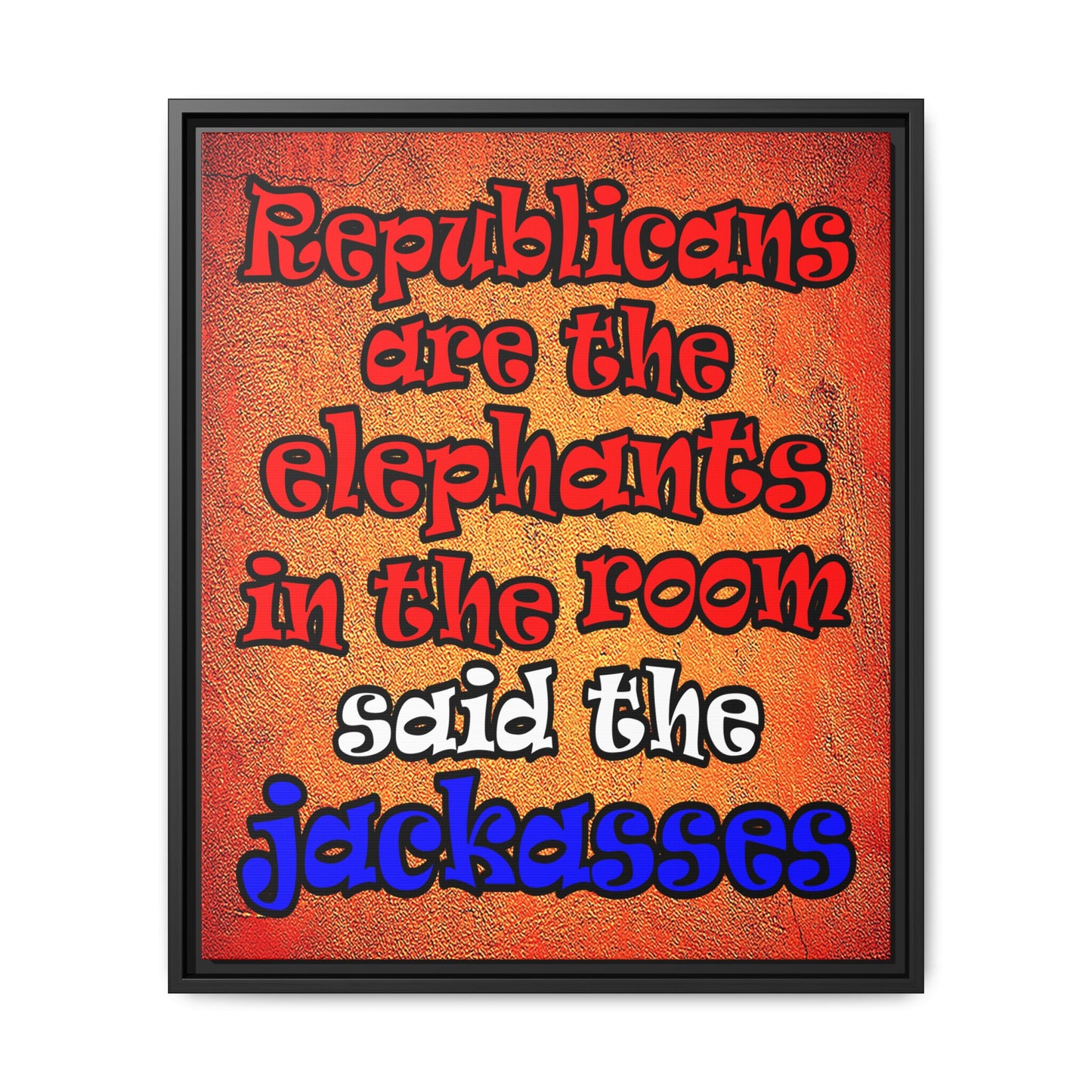 donkeys and elephants - framed canvas art (burnt orange)
