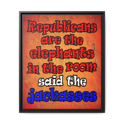 donkeys and elephants - framed canvas art (burnt orange)