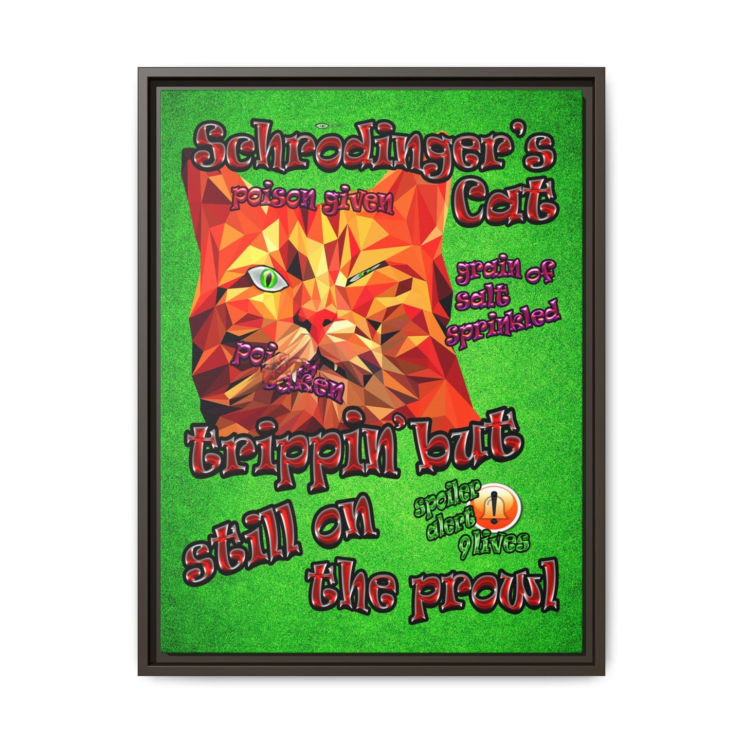 schrodinger's cat - framed canvas art (green turf)