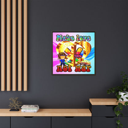 love peace - framed canvas art (light blue-pink wave)