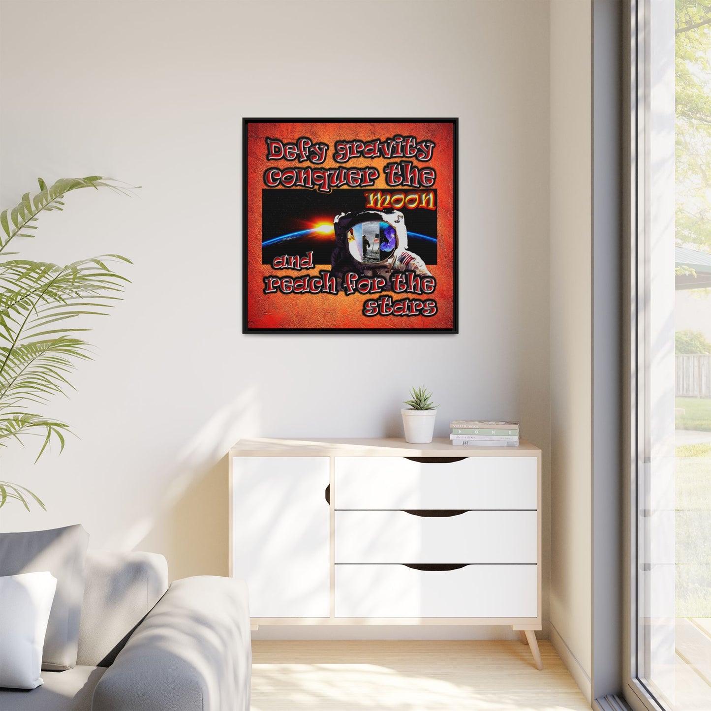 defy conquer reach - framed canvas art (burnt orange)