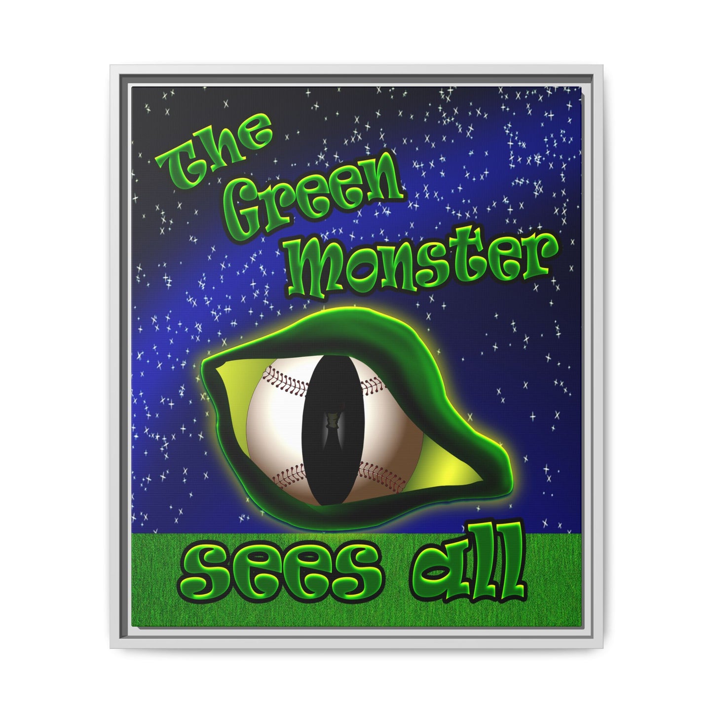 green monster - framed canvas art ('snoops' background)