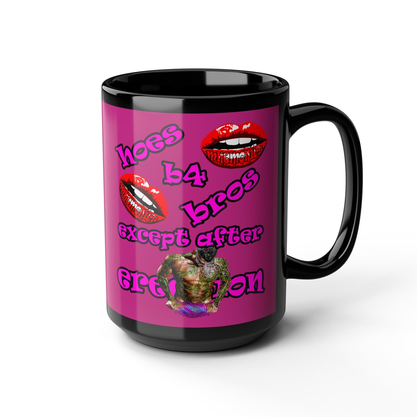 hoes b4 bros - Black Mug (pink)
