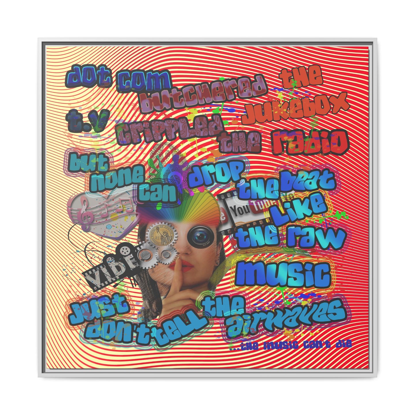 drop the beat - framed canvas art (yellow-orange wave)