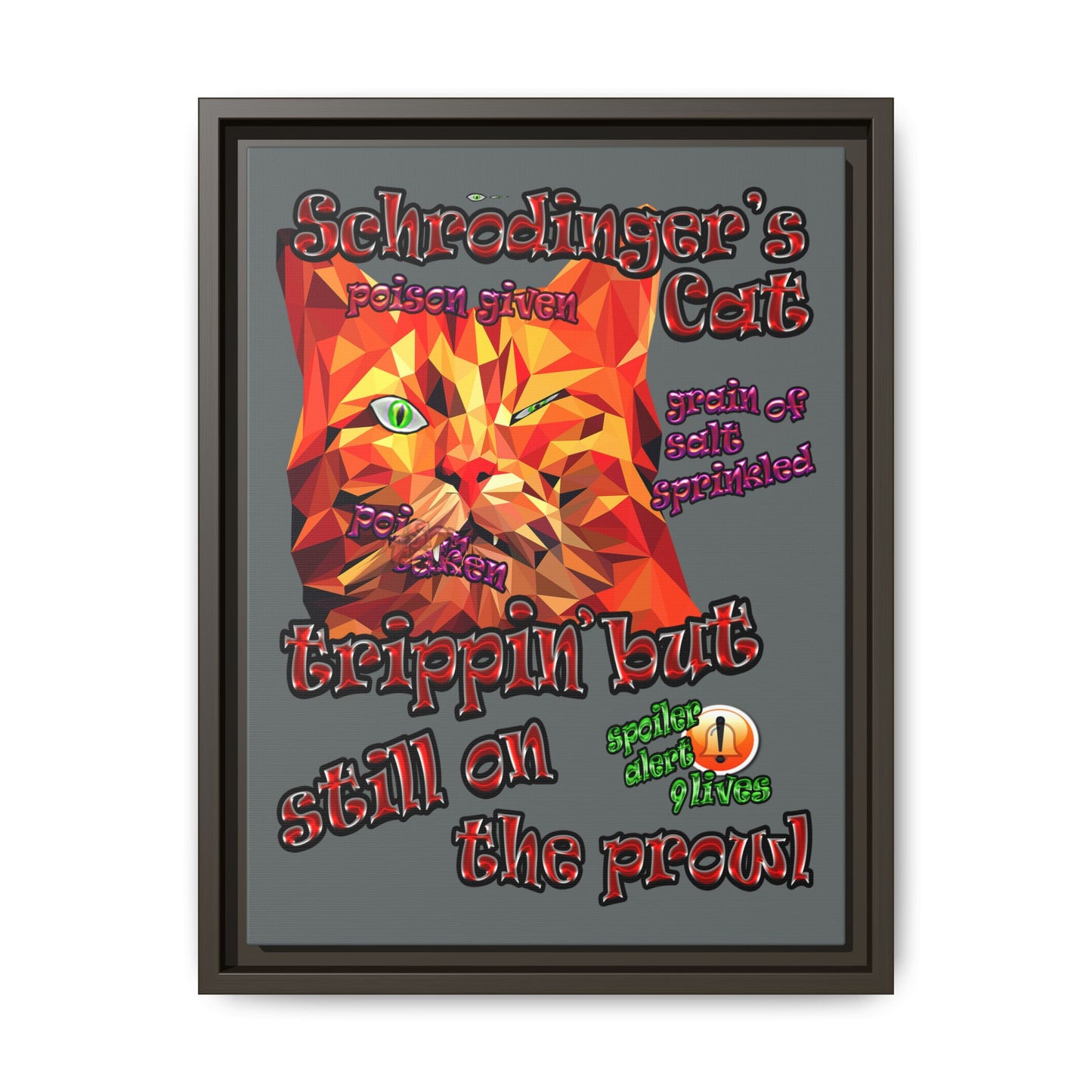 schrodinger's cat - framed canvas art (dark grey)