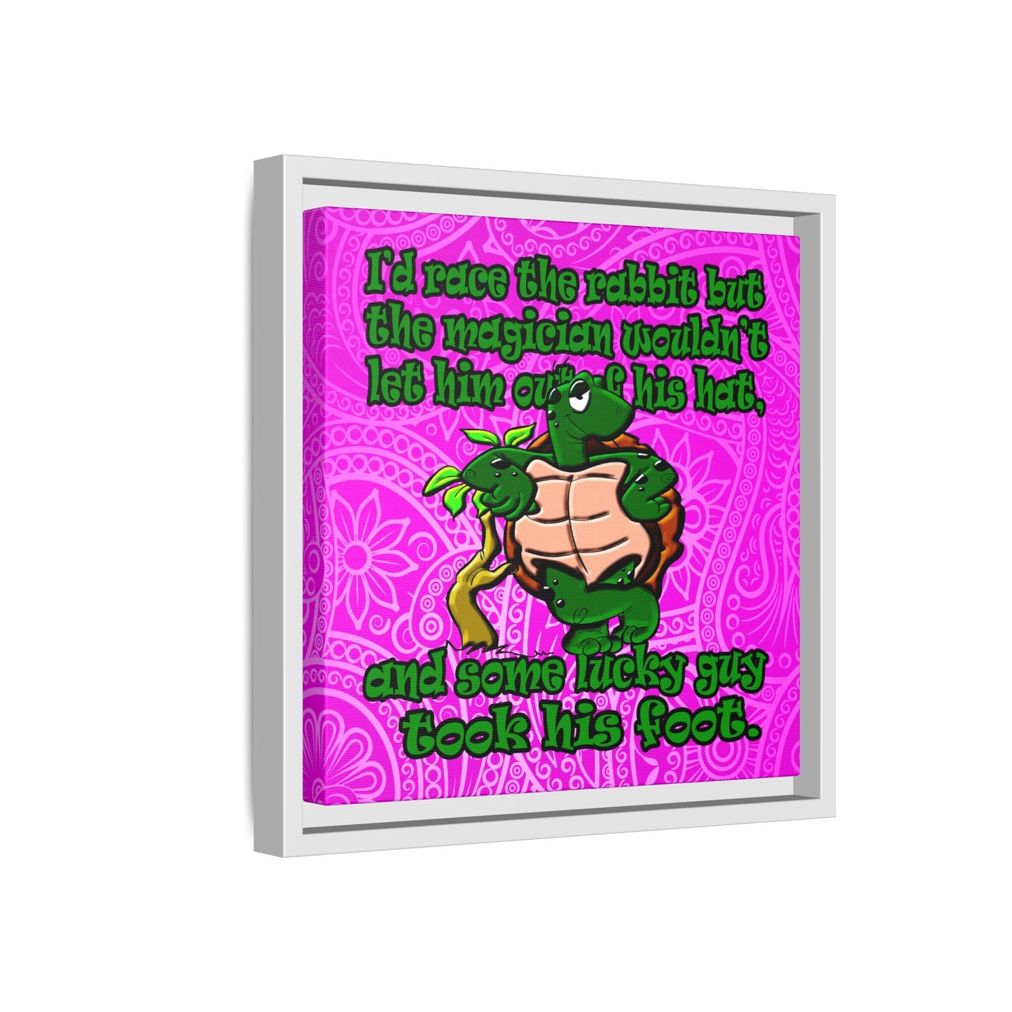 turtle race - framed canvas art (pink swirl)